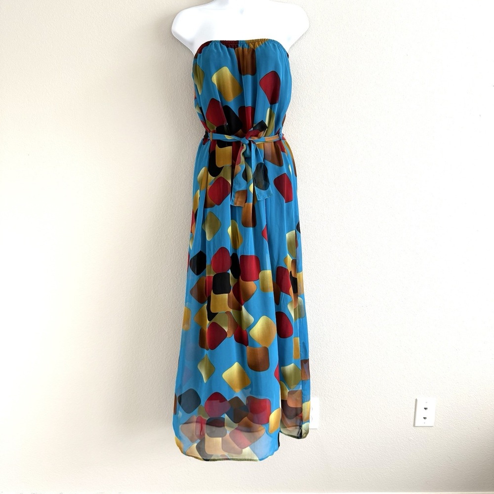 Beata Dirycz Strapless Maxi Dress Womens Medium Colorful Resortwear Beach Vacay